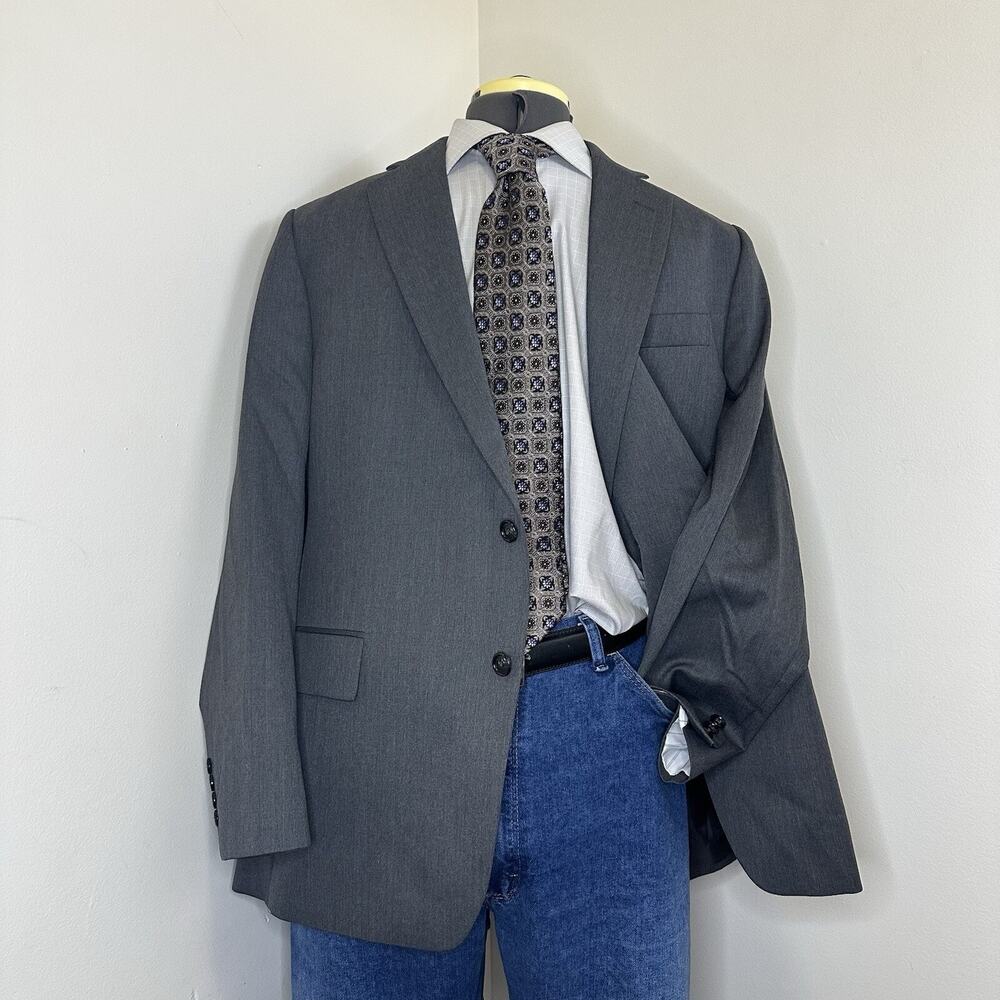 Stafford Mens 42R Blazer Gray Wool 2 Button XL 46" Sport Coat Suit Jacket